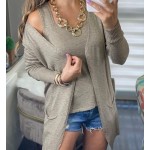 Conjunto Tricô  Cardigan Bege